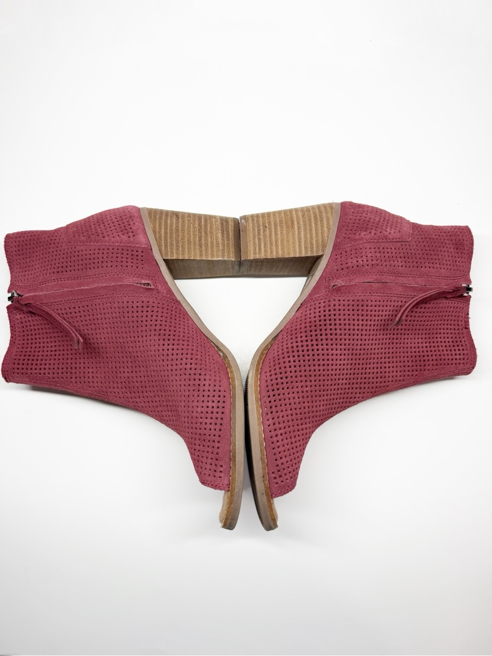 Toms Majorca Oxblood Perforated Suede Open Toe Ankle Boots - Picture 5 of 12